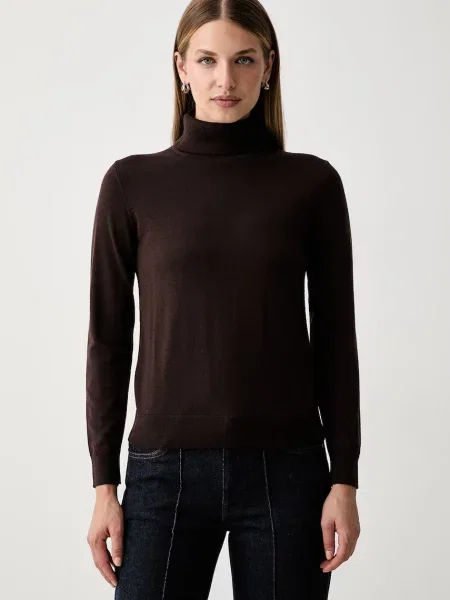 Gant pulover cu guler înalt de damă din lână maro