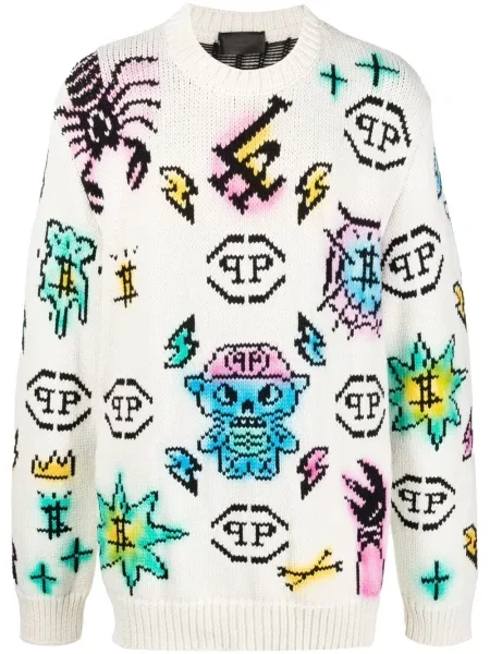 Pulover Philipp Plein tricotate alb