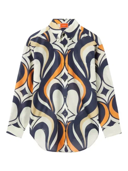 Koszula La Doublej z nadrukiem w abstrakcyjne wzory niebieska