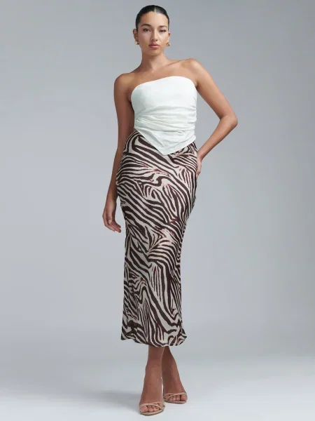 BWLDR Fustă Alisa maro / roșu alb