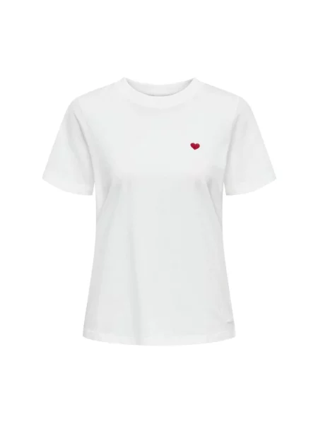 Haftowana koszulka Jacqueline De Yong z krótkim rękawem z okrągłym dekoltem biała