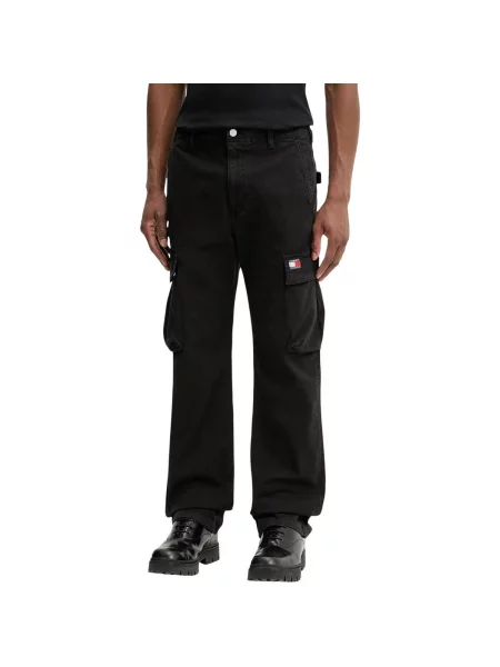 Pantaloni Tommy Hilfiger din canvas negru