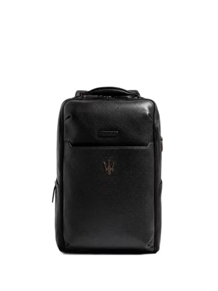 Rucsac Piquadro din piele cu autograf negru