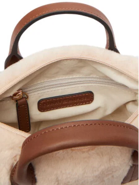 Tommy Hilfiger Ročna torba Popette Micro Tote Faux Fur Svetlo bež
