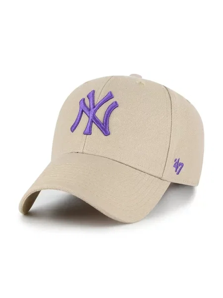 Шапка с козирка 47 brand MLB New York Yankees с апликация бежово