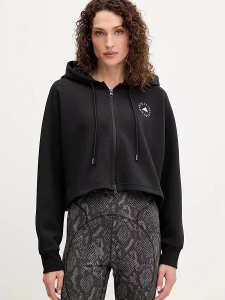 Adidas by Stella McCartney bluză trening cu glugă uni negru