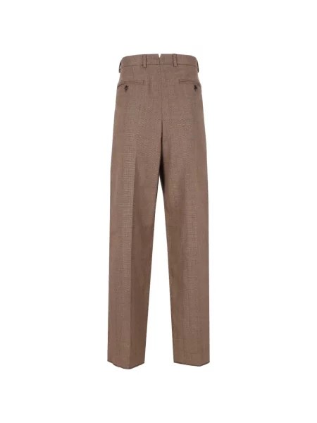 Pantaloni Emporio Armani de lână cu model herringbone maro