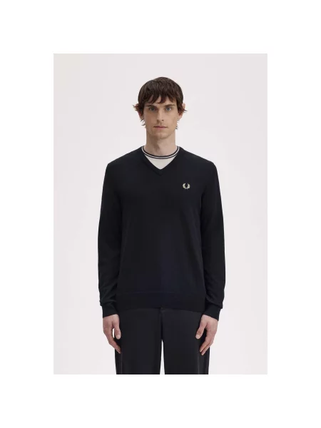 Pulover Fred Perry cu decolteu în V clasic negru
