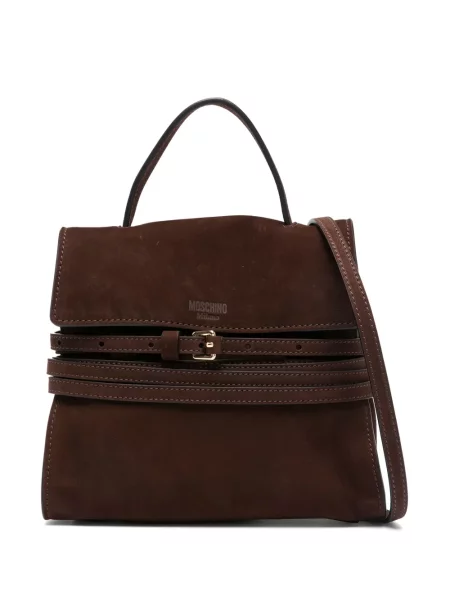 Geantă shopper Moschino cu autograf maro