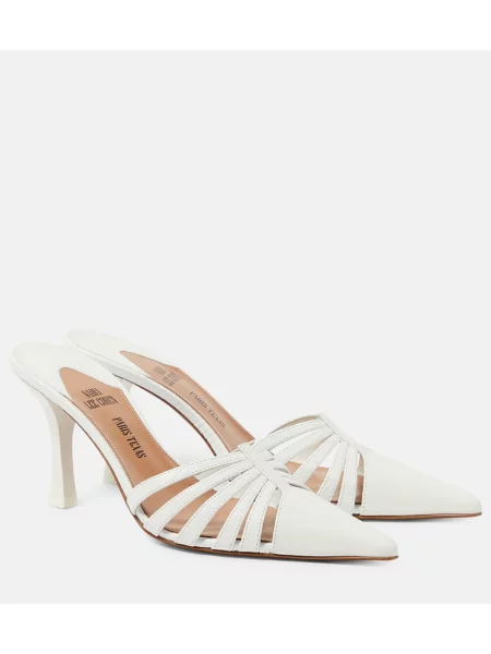 Papuci tip mules Paris Texas din piele alb