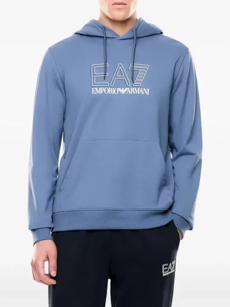 Суичър с качулка Ea7 Emporio Armani с принт с връзки синьо