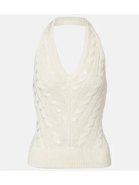 Top Ralph Lauren Collection de mătase cu gât halter alb