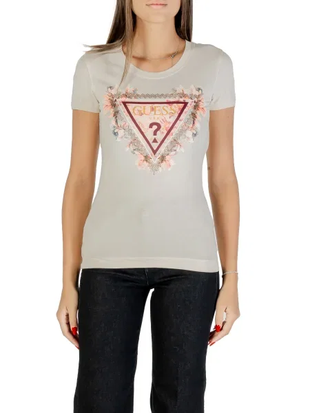 Къс тениска Guess бежово