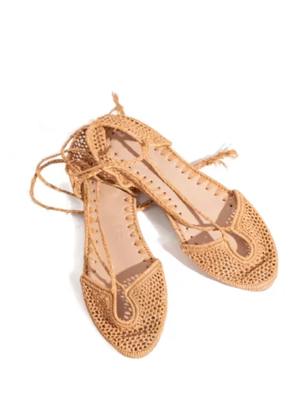Балеринки Slo_hand_made с връзки с дантела кафяво