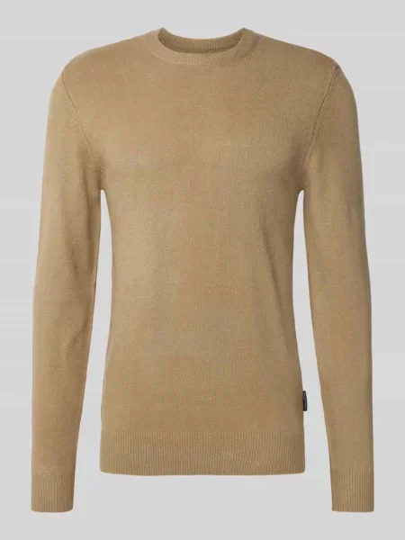 Sweter z dzianiny o kroju regular fit z okrągłym dekoltem model ‘Heine’ Casual Friday beżowy