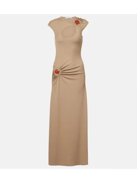 Sukienka maxi Christopher Esber z dżerseju z kamieniami garniturowa beżowa