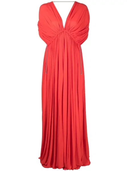 Rochie Lanvin cu decolteu în V plisată roșu