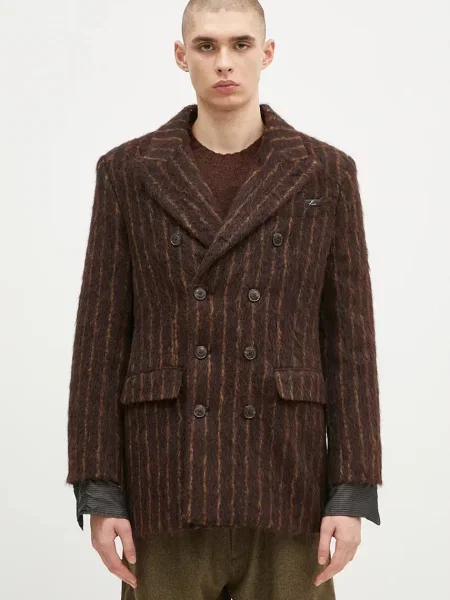 Martine Rose palton de lână Double Breasted Short Coat maro de tranziție cu două rânduri de roz