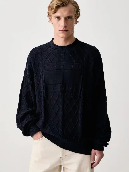 Tommy Jeans Pulover Flag Bleumarin albastru