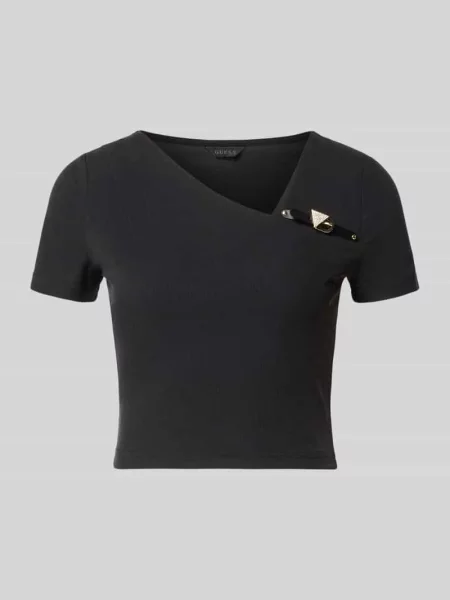 T-shirt z asymetrycznym dekoltem model KAROLE' Guess czarna