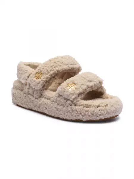TORY BURCH Szandál KIRA SHEARLING bőr hozzáadásával bézs
