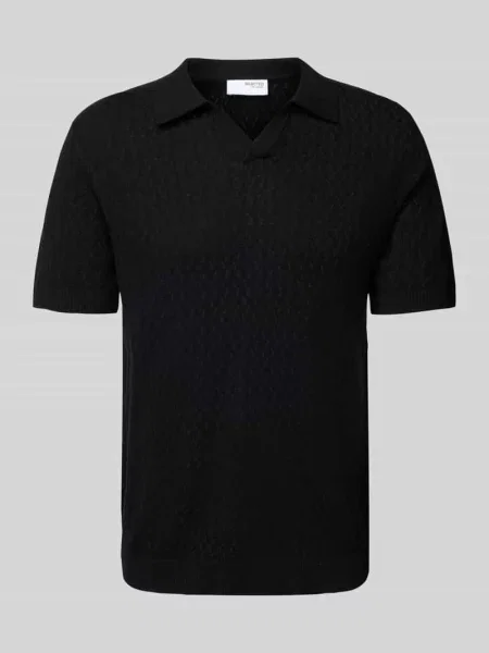 Koszulka polo o kroju regular fit z efektem szydełkowym model ‘LINO’ Selected Homme czarne