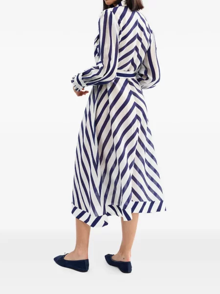 Rochie midi Aston Studio cu dungi cu volane albastru
