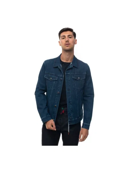 Kurtka jeansowa Kiton z logo niebieska