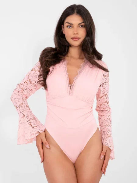 Body Italy Moda din dantelă cu mâneci din dantelă roz
