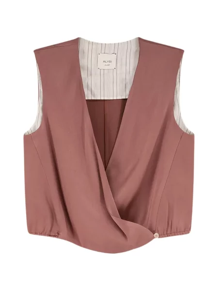 Top Alysi din satin cu decolteu în V roz