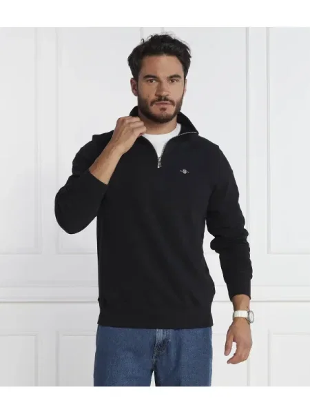 Kötött félig cipzáras szvetter Gant fekete