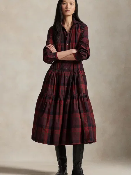 Sukienka polo taliowana z mieszanki bawełny i modalu Polo Ralph Lauren czerwona