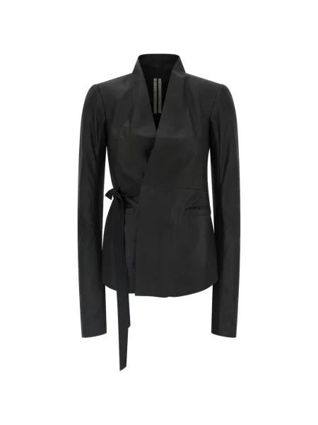 Kurtka skórzana Rick Owens z dekoltem w serek czarna