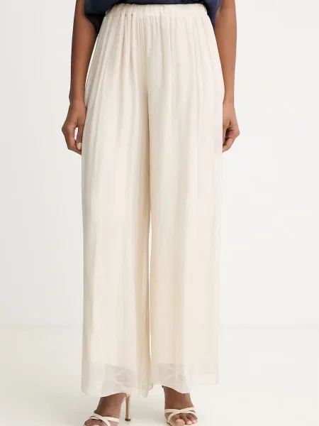 Haveone spodnie palazzo z dodatkiem jedwabiu beżowe