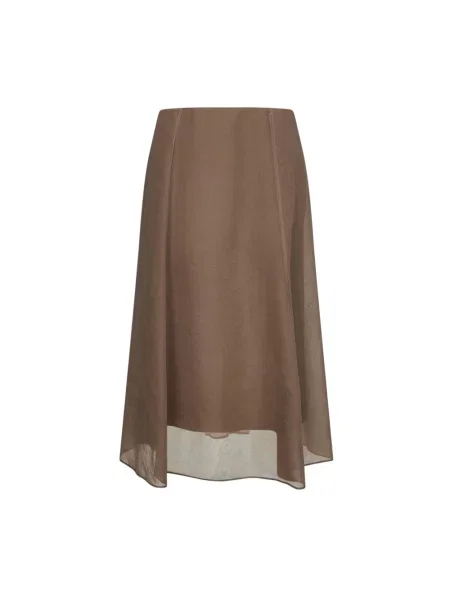 Spódnica midi Brunello Cucinelli szyfonowa do kolan brązowa