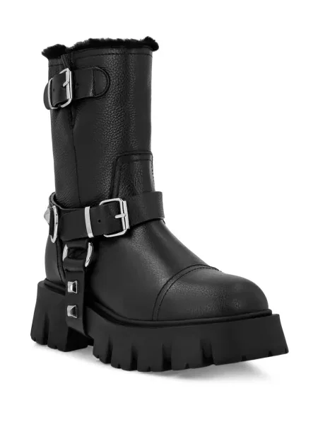 Cizme scurte Philipp Plein din piele cu tepi negru