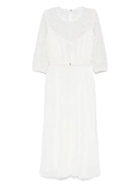 Rochie Nissa cu broderie cu model floral plisată alb