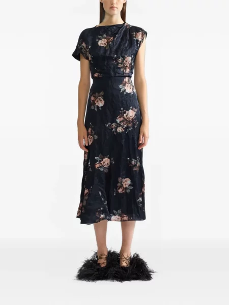 Bluză Erdem cu model floral cu imagine drapată negru