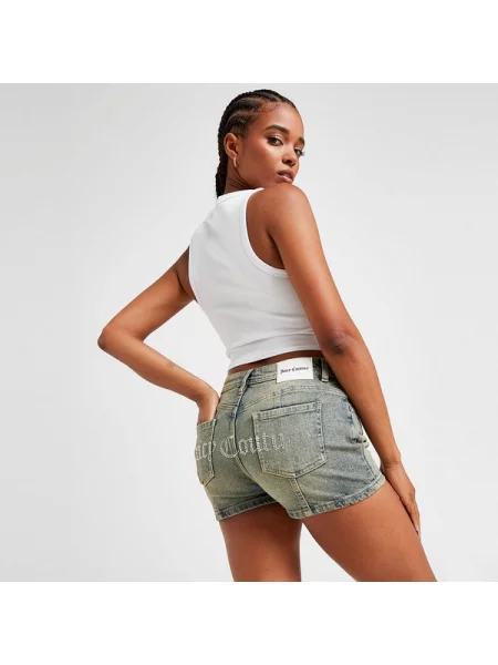 Juicy Couture Szorty Washed Denim Diamente Logo niebieskie