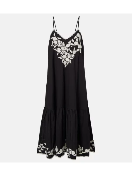 Rochie midi Juliet Dunn cu broderie de in până la genunchi negru