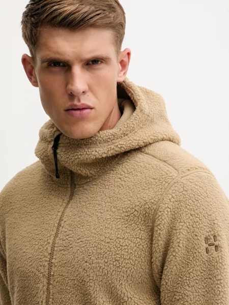 Флисовый однотонный свитер Haglofs с капюшоном зеленый