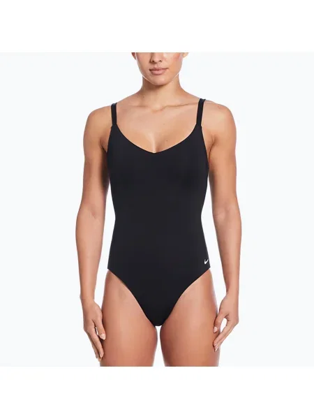 Női egyrészes fürdőruha Nike Essential V-Neck fekete. Méret: XXL fekete