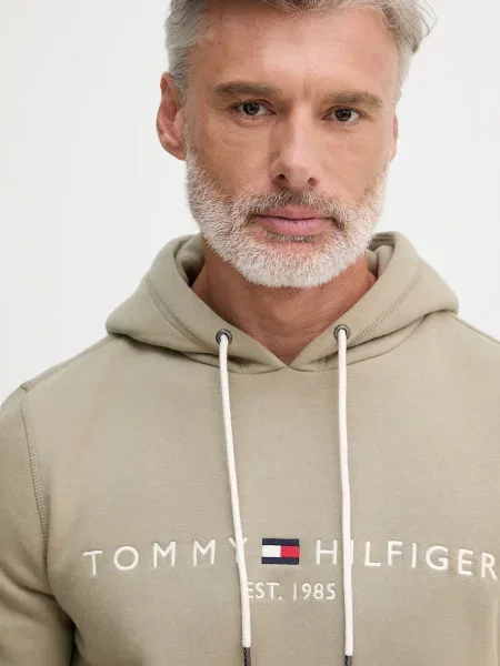 Tommy Hilfiger bluza z kapturem z bawełną zielona
