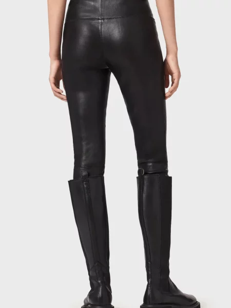Кожаные леггинсы Allsaints черные