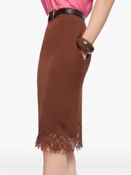 Fustă tip creion Elie Saab din dantelă maro