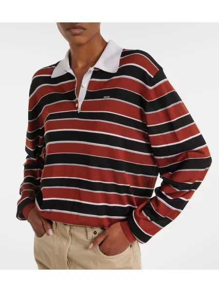 Tricou polo Prada de mătase cu dungi maro