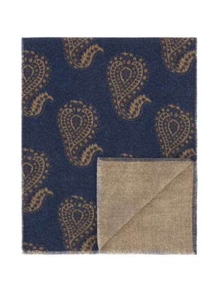 Fular Boggi Milano de lână cu imagine cu model paisley albastru