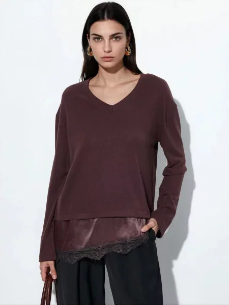 Busem Svetr Pullover tmavě hnědá