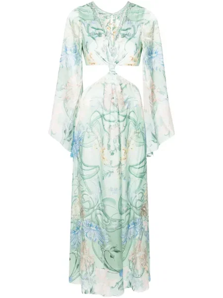 Rochie maxi Camilla de mătase cu model floral cu imagine verde