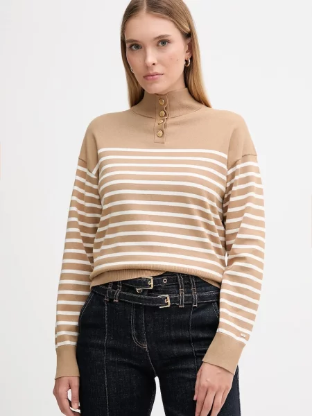 Пуловер Tommy Hilfiger от лека материя бежово